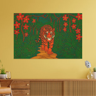 Impressão Em Tela Arte de Cloisonne Tigre no Caminho da Selva