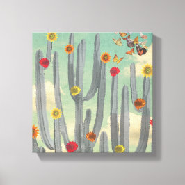 Impressão Em Tela Arte de colagem de cacto preto e branco com flores