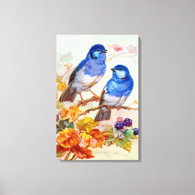 Impressão Em Tela Arte de colheita de aves azuis (Frente)