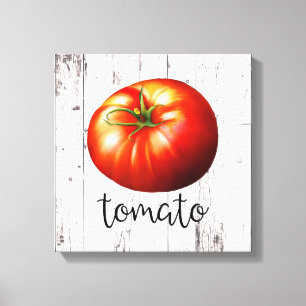 Impressão Em Tela Arte de cozinha rústica de madeira branca TOMATE