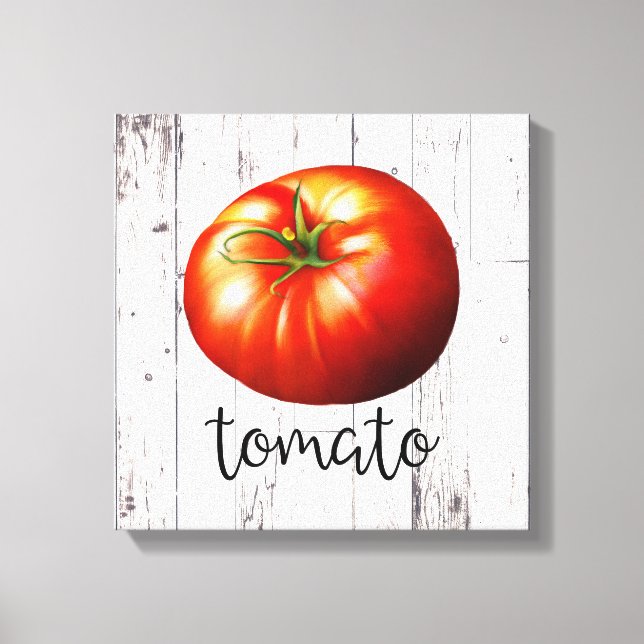 Impressão Em Tela Arte de cozinha rústica de madeira branca TOMATE (Frente)