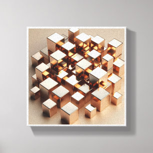Impressão Em Tela Arte de Cubos Dourados 3D de Luxo - Abstrato Geomé