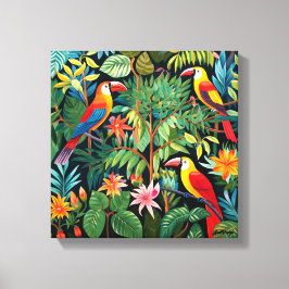 Impressão Em Tela Arte de desenho animado de três pássaros na selva