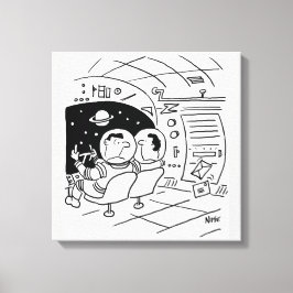Impressão Em Tela Arte de desenho animado preto e branco de nave esp