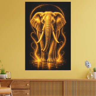 Impressão Em Tela Arte de Elefante Radiante Dourado