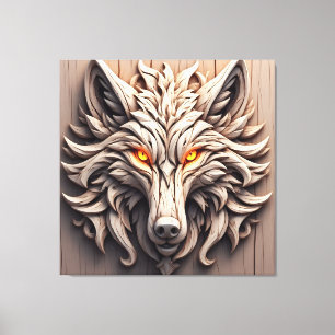 Impressão Em Tela Arte de Escultura em Madeira de Lobo com Padrões G