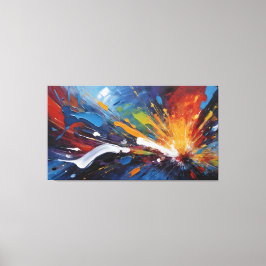 Impressão Em Tela Arte de Expressionismo Abstrato Azul Laranja Dinâm
