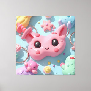 Impressão Em Tela Arte de Fantasia de Criatura Kawaii Pastel