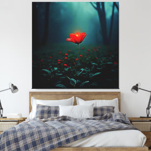 Impressão Em Tela Arte de Flor Vermelha Única e Radiante