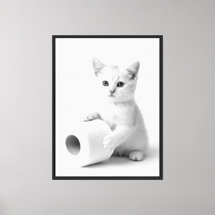 Impressão Em Tela Arte de Foto de Gato Divertido Animal Preto Branco