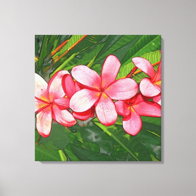 Impressão Em Tela Arte de Frangipani Tropical Rosa (Frente)