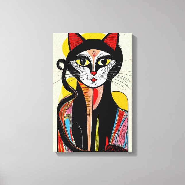 Impressão Em Tela Arte de Gato Moderno Abstrato para Espaços de Na m (Frente)