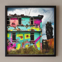 Arte de Grafite rosa e teal | Casa abandonada