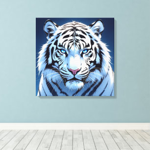 Impressão Em Tela Arte de IA do Tigre Branco de Olhos Azuis