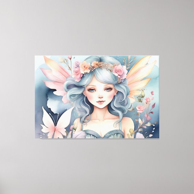 Impressão Em Tela Arte de IA Floral de Fada Mágica Aquarela (Frente)