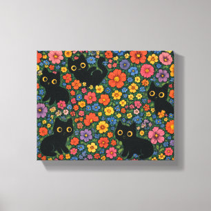 Impressão Em Tela Arte de Jardim Kawaii Padrão Floral de Gato Pret