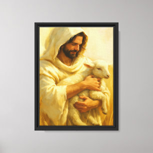Impressão Em Tela Arte de Jesus Pastor Segurando Cordeiro