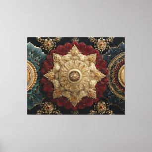 Impressão Em Tela Arte de Joia Mandala Ornamentada Dourada Turquesa