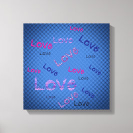 Impressão Em Tela Arte de Letra Amor em um fundo azul Pop art