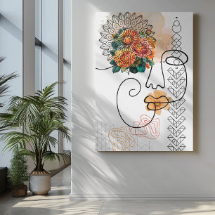 Impressão Em Tela Arte de linha de abstrato com lábios de flores de 