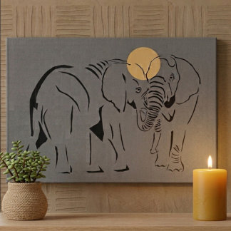 Impressão Em Tela Arte de Linha de Elefante Minimalista 12x16