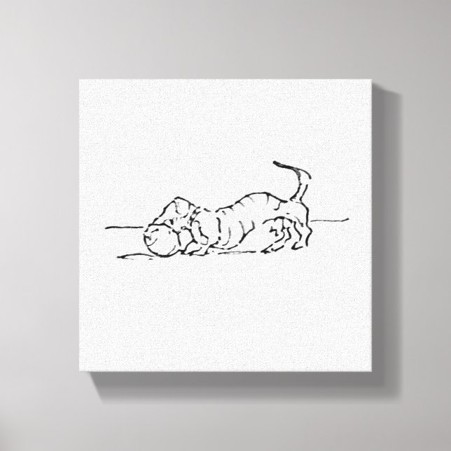 Impressão Em Tela Arte de Linha Divertida Cachorro Salsicha (Frente)
