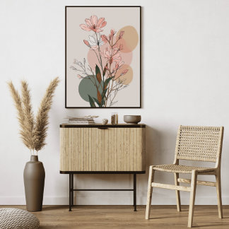 Impressão Em Tela Arte de Linha Floral Boho | Abstrato Botânico Neut