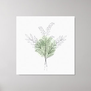 Impressão Em Tela Arte de Linha Minimalista Flor de Sálvia Verde Aqu