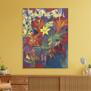 Impressão Em Tela Arte de Lírios Laranja Vibrante Expressionista Kir