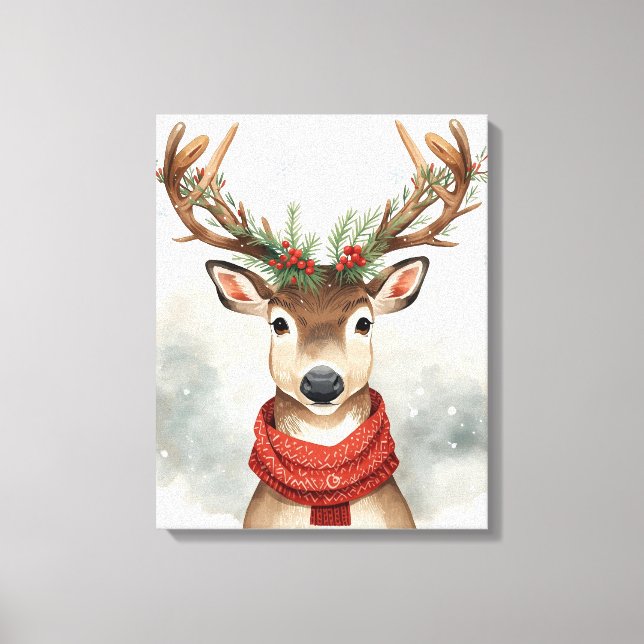Impressão Em Tela Arte de Lona de Natal com Rena Fofa para Férias (Frente)