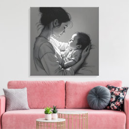 Impressão Em Tela Arte de mãe e bebê