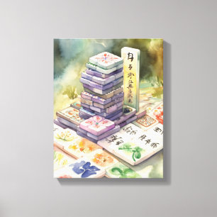 Impressão Em Tela Arte de Mahjong em Aquarela