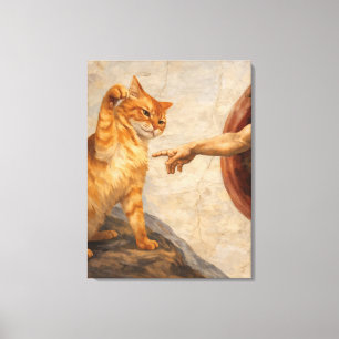 Impressão Em Tela Arte de Meme de Gato Engraçado Criação de Adão com