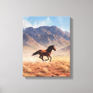 Impressão Em Tela Arte de Montanha do Deserto do Mustang Galopante