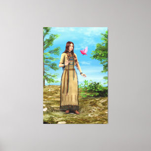 Impressão Em Tela Arte de Mulher Indígena Americana Floresta Pássaro