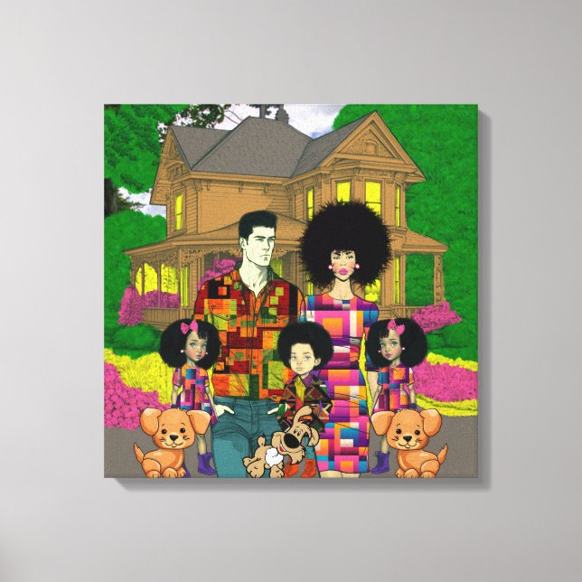 Impressão Em Tela Arte de Muro da Família Interracial (Frente)