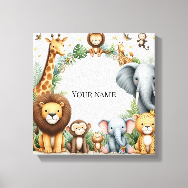 Impressão Em Tela Arte de nome personalizado de selva Animal Quarto  (Frente)
