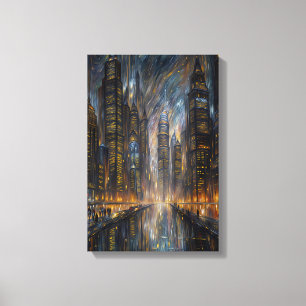 Impressão Em Tela Arte de Paisagem Urbana Futurista no Estilo Van Go