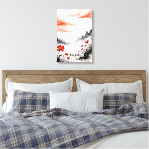 Impressão Em Tela Arte de Papoula em Tinta Chinesa