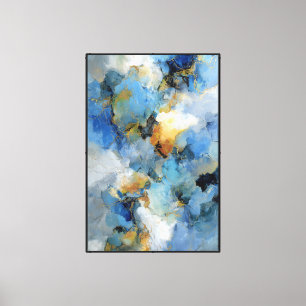 Impressão Em Tela Arte de Parede Abstrata Azul e Branco Elegante