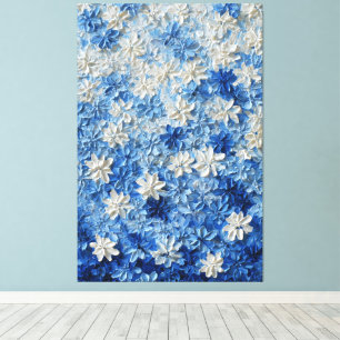 Impressão Em Tela Arte de Parede Abstrata Floral Azul e Branco