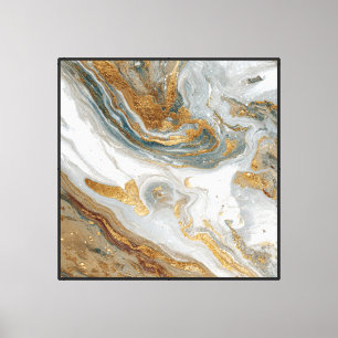 Impressão Em Tela Arte de Parede Abstrata – Fluxo de Mármore Dourado