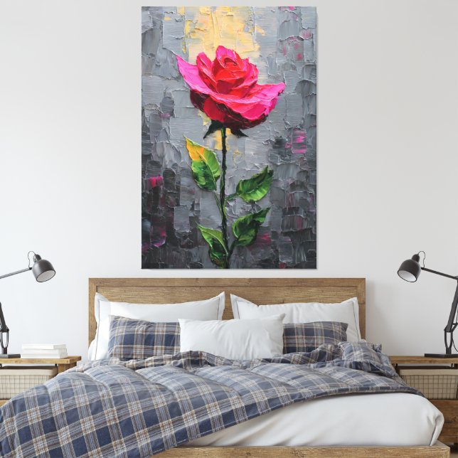 Impressão Em Tela Arte de Parede Abstrata Rosa Vermelha com Textura  (Insitu(Quarto))