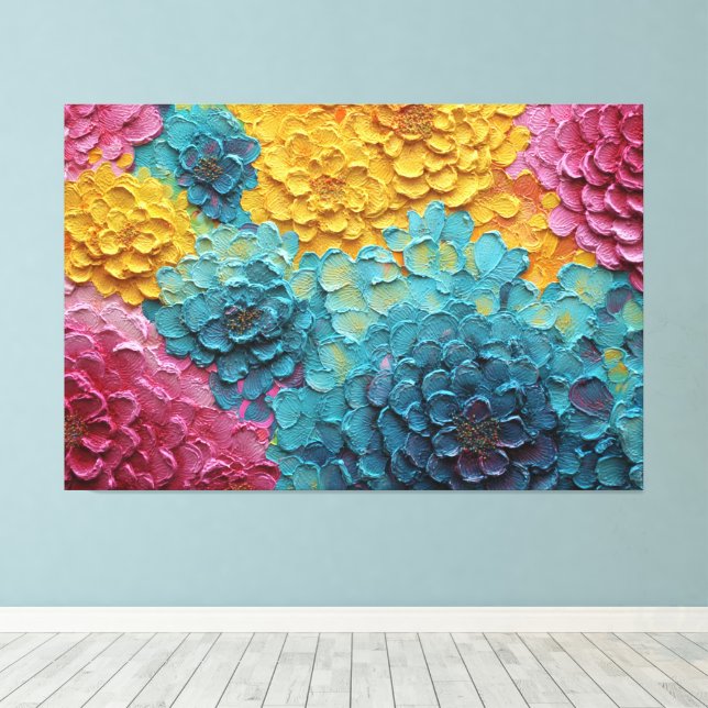 Impressão Em Tela Arte de Parede Abstrata Texturizada com Flores Col (Insitu(piso de madeira))