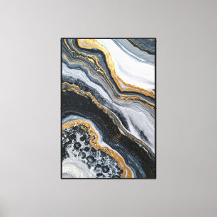 Impressão Em Tela Arte de Parede Abstrato em Geodo Preto, Branco e D