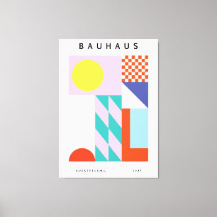 Impressão Em Tela Arte de Parede Bauhaus Moderna Rosa Amarelo