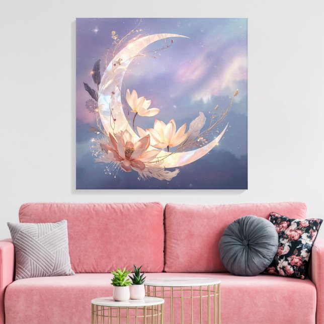 Impressão Em Tela Arte de Parede Boho Lua Pena Mística | Espiritual  (Insitu(Sala de estar))