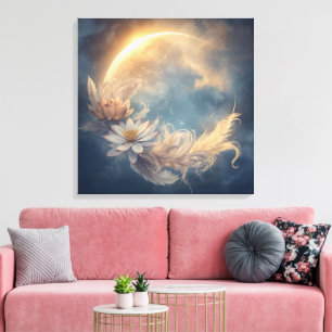 Impressão Em Tela Arte de Parede Boho Mandala Flor Lunar