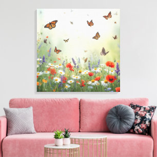 Impressão Em Tela Arte de Parede Borboleta e Flores Arte Floral Eleg