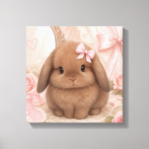 Impressão Em Tela arte de parede coquette coelho laço rosa